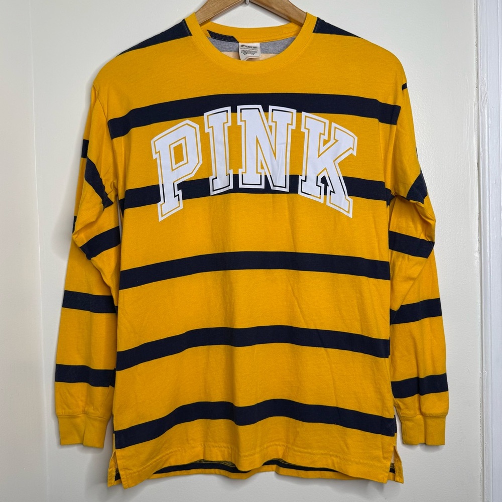 Pink Victoria’s Secret Navy Gold Striped Long Sleeve Shirt Top Oversized XS